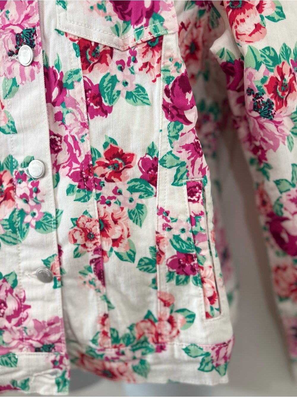 Kim Rogers Cream Floral Jean Jacket with Pink Roses - Picture 5 of 7